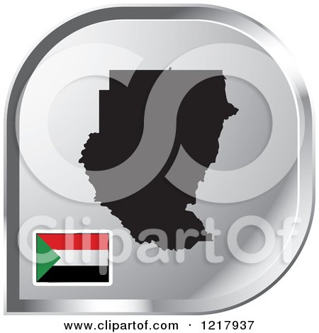 Clipart of a Silver Sudan Map and Flag Icon - Royalty Free Vector Illustration by Lal Perera