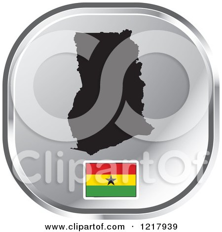 Clipart of a Silver Ghana Map and Flag Icon - Royalty Free Vector Illustration by Lal Perera