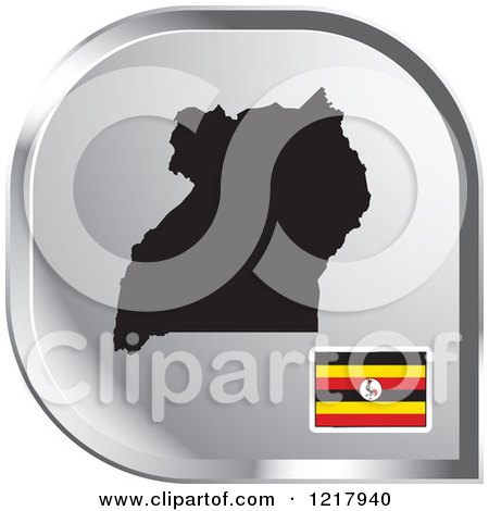 Clipart of a Silver Uganda Map and Flag Icon - Royalty Free Vector Illustration by Lal Perera