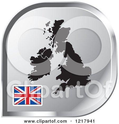 Clipart of a Silver UK Map and Flag Icon - Royalty Free Vector Illustration by Lal Perera