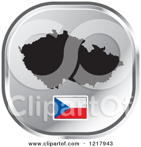 Clipart of a Silver Czech Republic Map and Flag Icon - Royalty Free Vector Illustration by Lal Perera