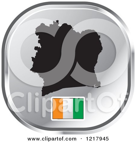 Clipart of a Silver Ivory Coast Map and Flag Icon - Royalty Free Vector Illustration by Lal Perera
