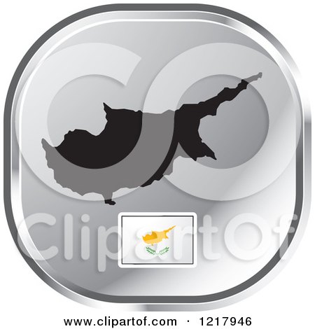 Clipart of a Silver Cyprus Map and Flag Icon - Royalty Free Vector Illustration by Lal Perera