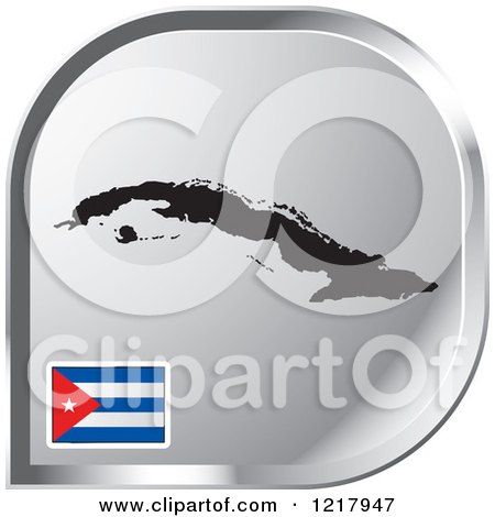 Clipart of a Silver Cuba Map and Flag Icon - Royalty Free Vector Illustration by Lal Perera