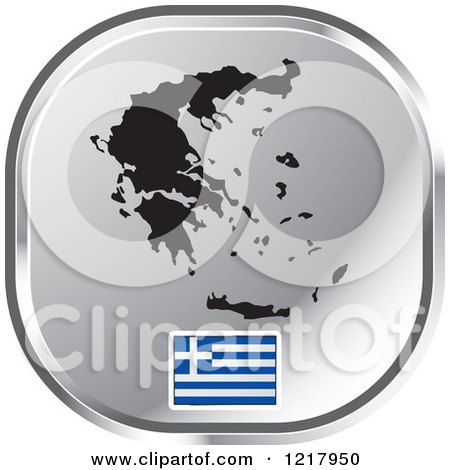 Clipart of a Silver Greek Map and Flag Icon - Royalty Free Vector Illustration by Lal Perera