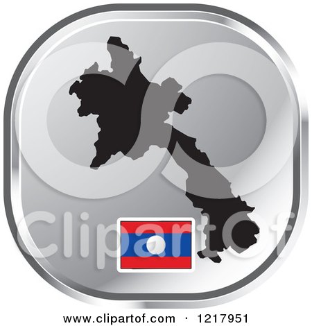 Clipart of a Silver Laos Map and Flag Icon - Royalty Free Vector Illustration by Lal Perera