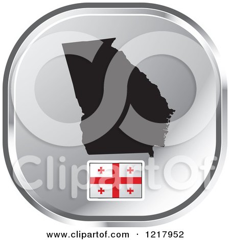 Clipart of a Silver Georgia Map and Flag Icon - Royalty Free Vector Illustration by Lal Perera