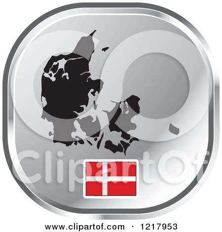 Clipart of a Silver Denmark Map and Flag Icon - Royalty Free Vector Illustration by Lal Perera