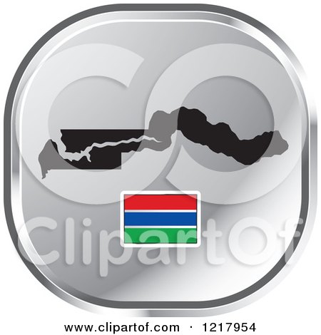 Clipart of a Silver Gambia Map and Flag Icon - Royalty Free Vector Illustration by Lal Perera