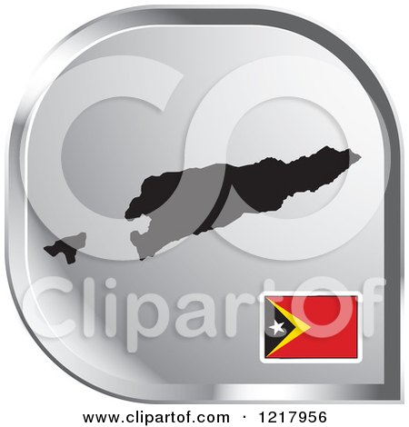 Clipart of a Silver Timor Map and Flag Icon - Royalty Free Vector Illustration by Lal Perera