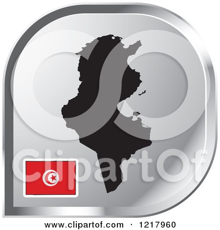 Clipart of a Silver Tunisia Map and Flag Icon - Royalty Free Vector Illustration by Lal Perera