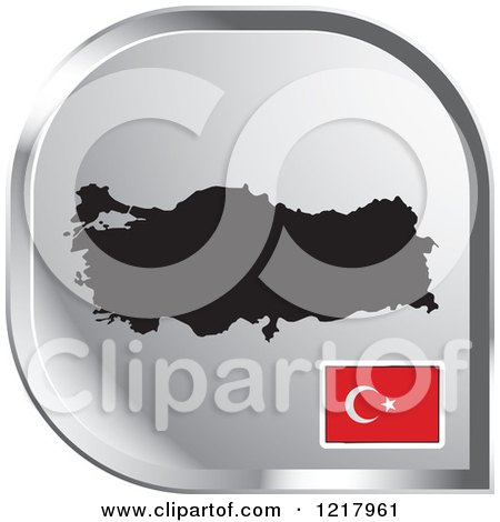 Clipart of a Silver Turkey Map and Flag Icon - Royalty Free Vector Illustration by Lal Perera