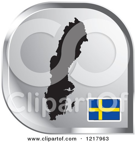 Clipart of a Silver Sweden Map and Flag Icon - Royalty Free Vector Illustration by Lal Perera