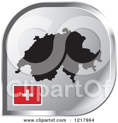 Clipart of a Silver Switzerland Map and Flag Icon - Royalty Free Vector Illustration by Lal Perera
