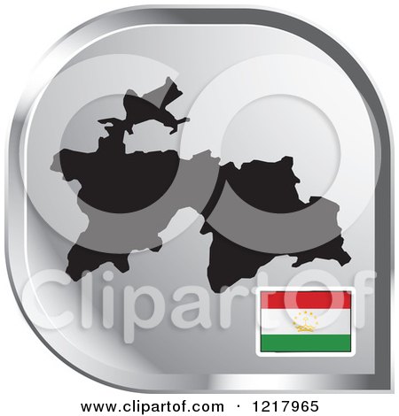 Clipart of a Silver Tajikistan Map and Flag Icon - Royalty Free Vector Illustration by Lal Perera