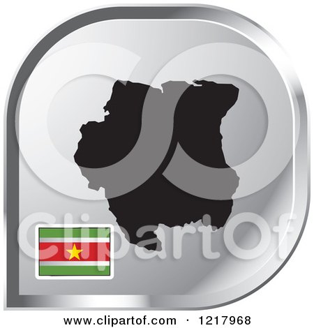 Clipart of a Silver Suriname Map and Flag Icon - Royalty Free Vector Illustration by Lal Perera