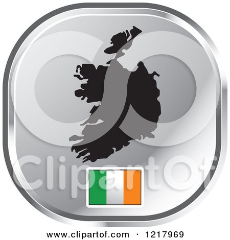 Clipart of a Silver Ireland Map and Flag Icon - Royalty Free Vector Illustration by Lal Perera