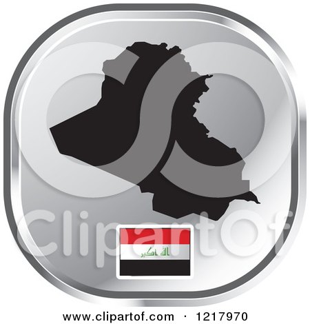 Clipart of a Silver Iraq Map and Flag Icon - Royalty Free Vector Illustration by Lal Perera