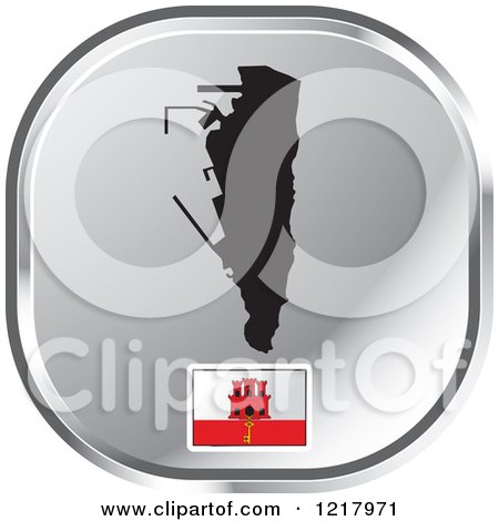 Clipart of a Silver Gibraltar Map and Flag Icon - Royalty Free Vector Illustration by Lal Perera