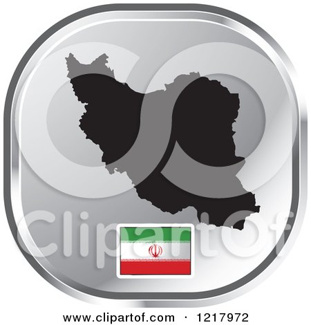 Clipart of a Silver Iran Map and Flag Icon - Royalty Free Vector Illustration by Lal Perera