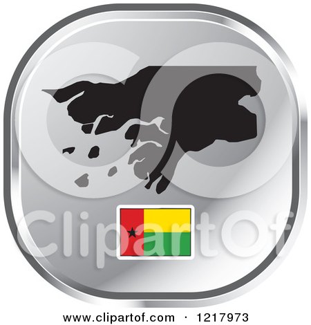 Clipart of a Silver Guinea Bissau Map and Flag Icon - Royalty Free Vector Illustration by Lal Perera