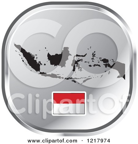 Clipart of a Silver Indonesia Map and Flag Icon - Royalty Free Vector Illustration by Lal Perera