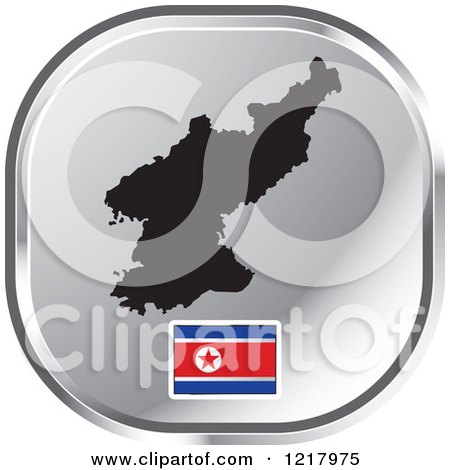 Clipart of a Silver North Korea Map and Flag Icon - Royalty Free Vector Illustration by Lal Perera