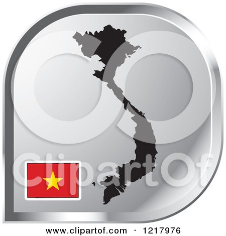 Clipart of a Silver Vietnam Map and Flag Icon - Royalty Free Vector Illustration by Lal Perera