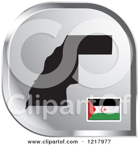 Clipart of a Silver Western Sahara Map and Flag Icon - Royalty Free Vector Illustration by Lal Perera