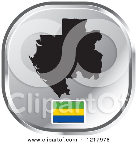 Clipart of a Silver Gabon Map and Flag Icon - Royalty Free Vector Illustration by Lal Perera