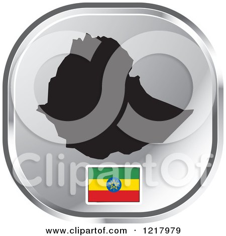 Clipart of a Silver Ethiopia Map and Flag Icon - Royalty Free Vector Illustration by Lal Perera