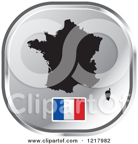 Clipart of a Silver France Map and Flag Icon - Royalty Free Vector Illustration by Lal Perera