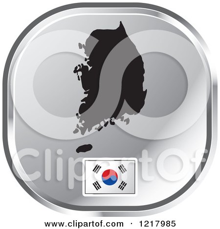 Clipart of a Silver South Korea Map and Flag Icon - Royalty Free Vector Illustration by Lal Perera