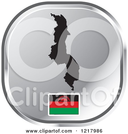 Clipart of a Silver Malawi Map and Flag Icon - Royalty Free Vector Illustration by Lal Perera
