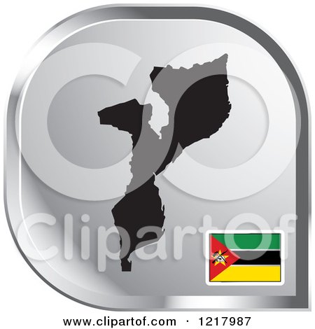 Clipart of a Silver Mozambique Map and Flag Icon - Royalty Free Vector Illustration by Lal Perera