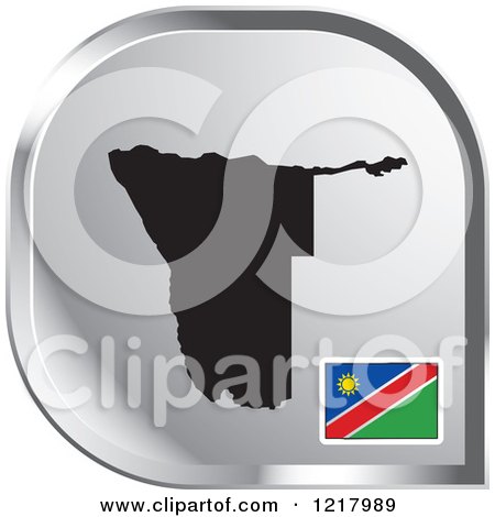 Clipart of a Silver Namibia Map and Flag Icon - Royalty Free Vector Illustration by Lal Perera