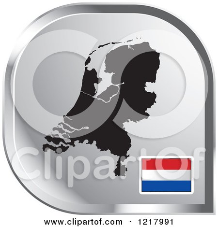 Clipart of a Silver Netherlands Map and Flag Icon - Royalty Free Vector Illustration by Lal Perera