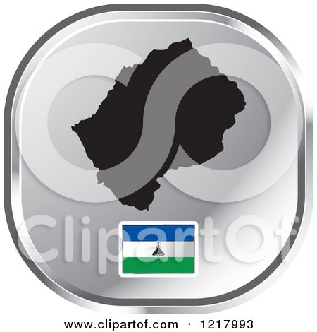 Clipart of a Silver Lesotho Map and Flag Icon - Royalty Free Vector Illustration by Lal Perera
