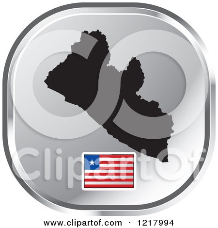 Clipart of a Silver Liberia Map and Flag Icon - Royalty Free Vector Illustration by Lal Perera
