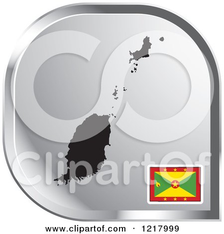 Clipart of a Silver Grenada Map and Flag Icon - Royalty Free Vector Illustration by Lal Perera