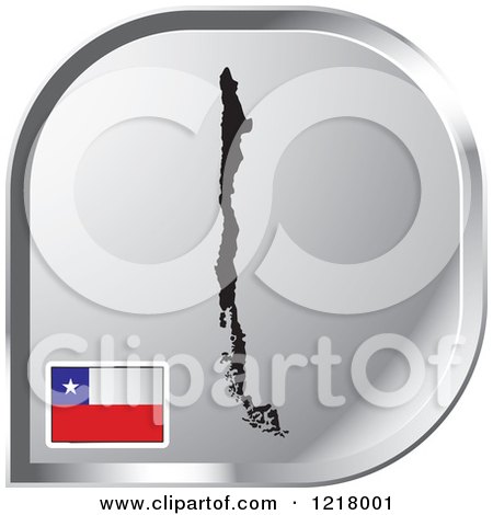 Clipart of a Silver Chile Map and Flag Icon - Royalty Free Vector Illustration by Lal Perera
