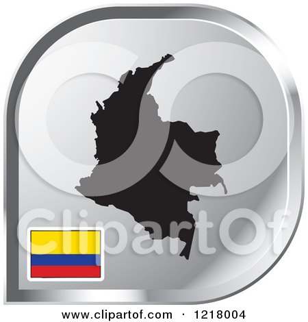 Clipart of a Silver Colombia Map and Flag Icon - Royalty Free Vector Illustration by Lal Perera