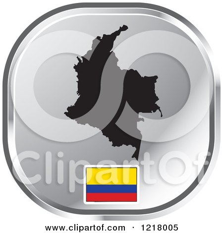 Clipart of a Silver Colombia Map and Flag Icon 2 - Royalty Free Vector Illustration by Lal Perera