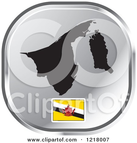 Clipart of a Silver Brunei Map and Flag Icon - Royalty Free Vector Illustration by Lal Perera