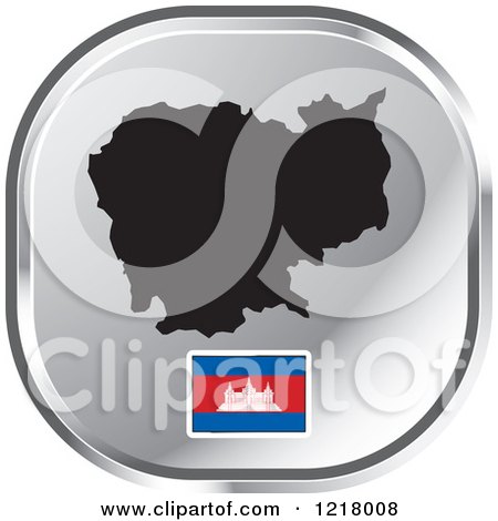 Clipart of a Silver Cambodia Map and Flag Icon - Royalty Free Vector Illustration by Lal Perera