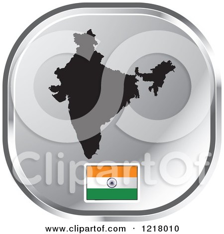 Clipart of a Silver India Map and Flag Icon - Royalty Free Vector Illustration by Lal Perera