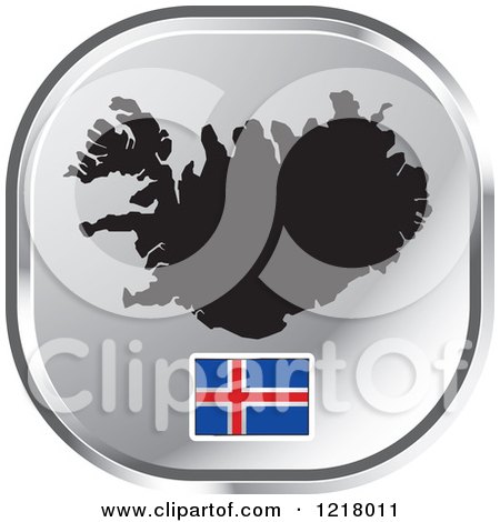 Clipart of a Silver Iceland Map and Flag Icon - Royalty Free Vector Illustration by Lal Perera