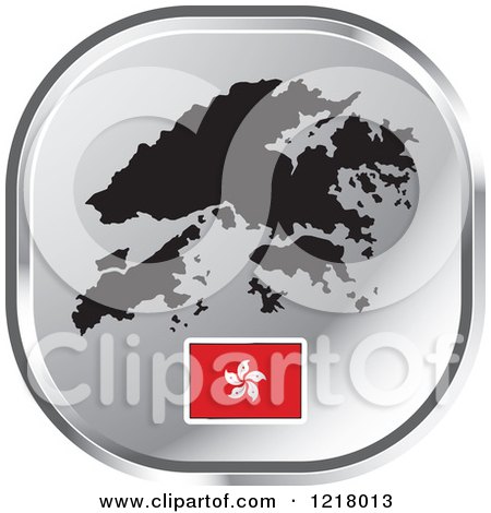 Clipart of a Silver Hong Kong Map and Flag Icon - Royalty Free Vector Illustration by Lal Perera