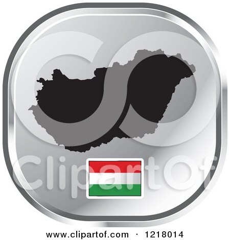 Clipart of a Silver Hungary Map and Flag Icon - Royalty Free Vector Illustration by Lal Perera