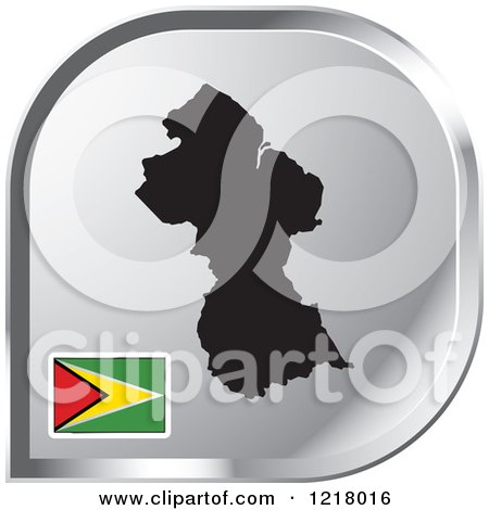 Clipart of a Silver Guyana Map and Flag Icon - Royalty Free Vector Illustration by Lal Perera